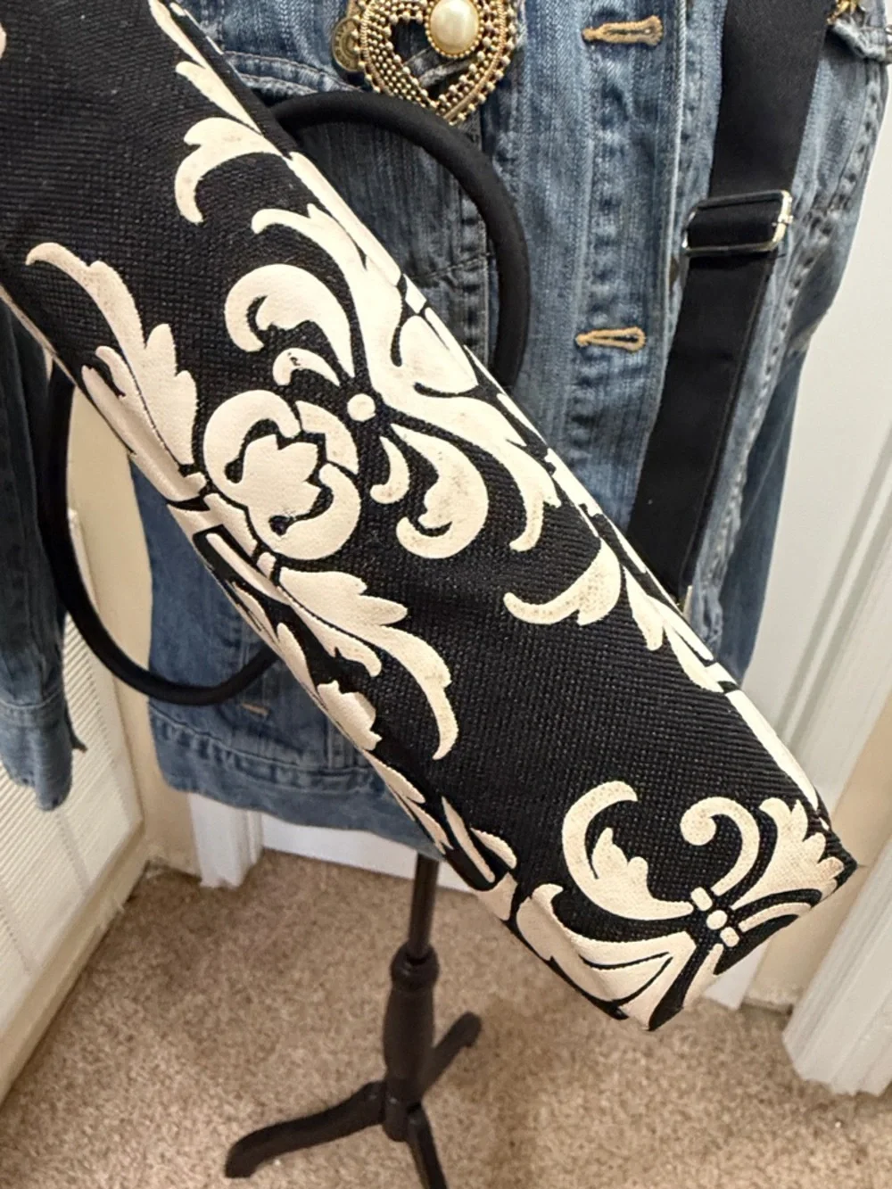 Yellow and Black Damask Laptop Bag with Removable Strap